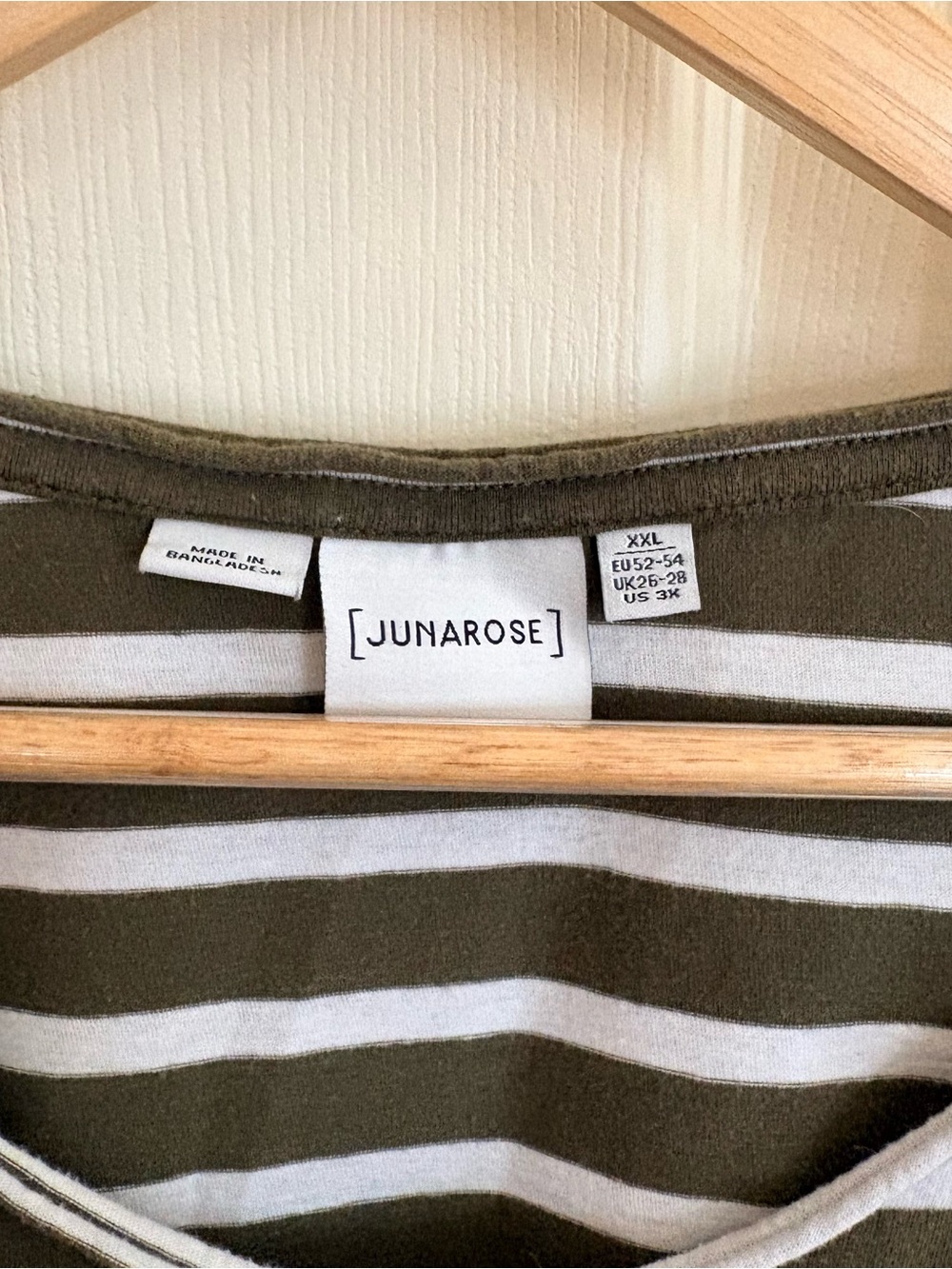 Junarose Olive & White Striped Crewneck Top with Floral Embroidery 3X - Picture 3 of 7
